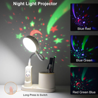 Hacevida Cute Desk Lamp with Star Projector, Pink Desk Light 3 Brightness Levels Dimmable, Battery Operated, Foldable Portable Rechargeable LED Reading Lamp for Home Dorm Office Essentials Decor