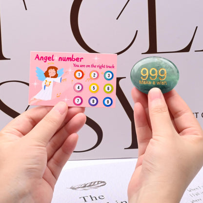 Palm Stone Gemstones, Healing Crystals Stone with Engraving Angel Numbers 999 for Lucky, Natural Hand Carved Green Fluorite for Inspirational Gifts, Meditation
