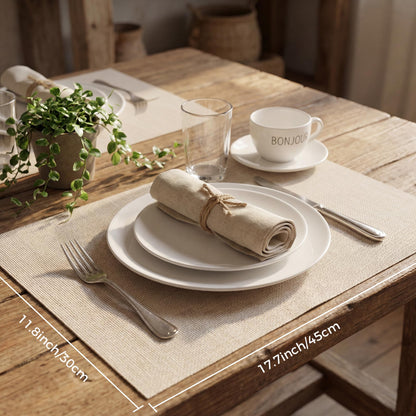 Durable Vinyl Placemats Set of 4, Non-Slip for Dining Table Mat, Heat Resistant Place Mats, Washable Anti-Slip PVC Easy to Clean Wipeable Premium Plastic Mats for Kitchen Beige