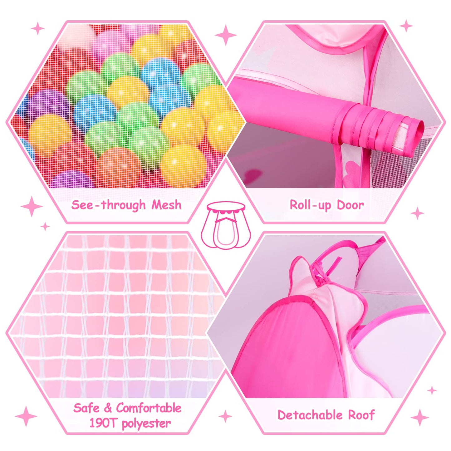 DISHIO Ball Pits with 50 Balls, Pop up Tents for Kids with Star Lights, Ball Pit for Toddlers, Princess Tent Toy for 1,2,3 yrs Birthday Gifts for Girls, Easy to Assemble and Store (50 Balls Included)