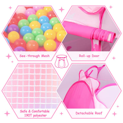 DISHIO Ball Pits with 50 Balls, Pop up Tents for Kids with Star Lights, Ball Pit for Toddlers, Princess Tent Toy for 1,2,3 yrs Birthday Gifts for Girls, Easy to Assemble and Store (50 Balls Included)