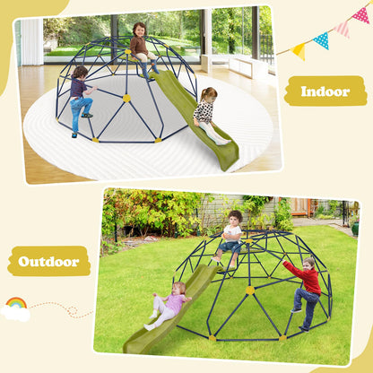 HONEY JOY Climbing Dome with Wave Slide, 13.3 FT Jungle Gym Monkey Bar for Backyard, Outdoor Climbing Toys for Toddlers Playground Equipment, Geometric Dome Climber for Boys Girls Age 3-8, Gift