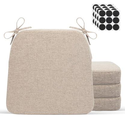 KVENLAND CO Chair Cushions for Dining Chairs - 17" x 16" x 2" D-Shaped Indoor Seat Cushions - Non Slip Chair Pads with Removable Ties and Washable Cover Set of 4 - Chair Leg Pads Included - Beige