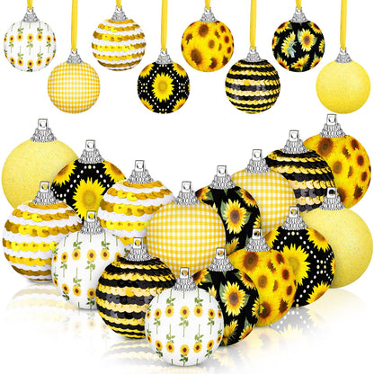 Zeyune 16 Pcs Sunflower Tree Ornaments Summer Decorations for Small Tree Yellow Sequin Ball Ornaments Sunflower Hanging Decorations with Ropes for Summer Holiday Party Supplies(Cute)