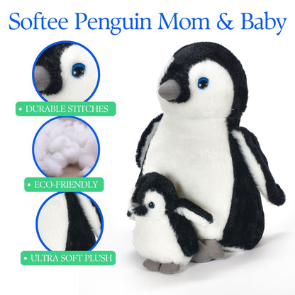 The Petting Zoo Softee Penguin Stuffed Animals, Mom and Baby, Gifts for Kids, Penguin Plush Toy 12 inches