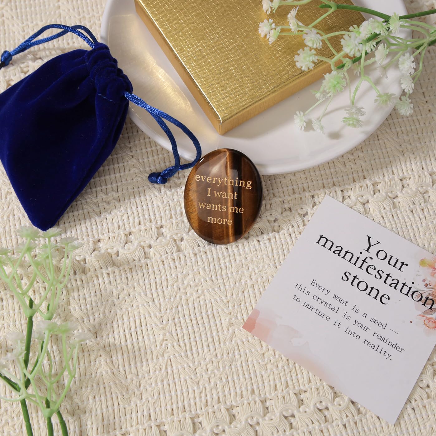 DUQGUHO Tigers Eye Crystal Encouragement Gifts for Women Everything I Want Wants Me More Inspirational Positive Anxiety Relief Items Pocket Hug Stones Emotional Calming Sobriety Gifts for Women Men