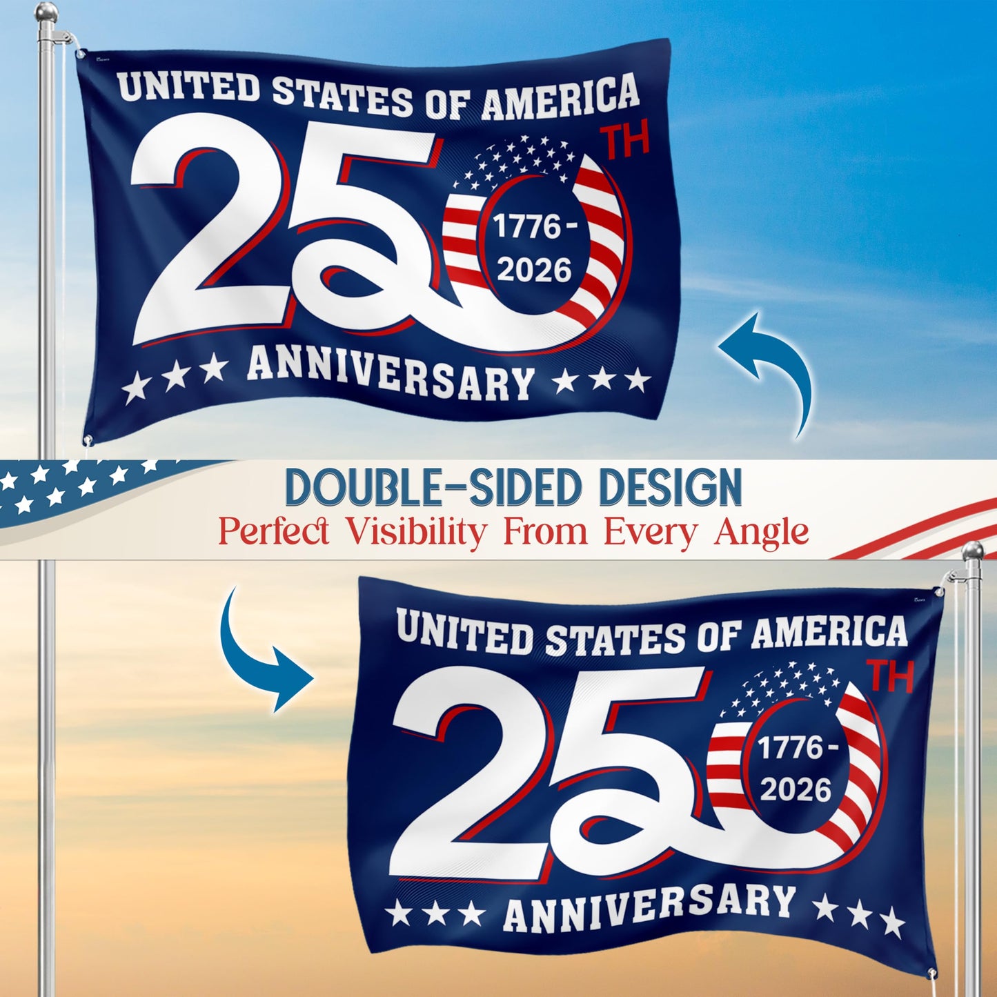 FLAGWIX American 250 Years Anniversary Flag - Polyester Double-sided Yard Flags For Outside Grommet Flag, 3x5 ft - 4th of July Decorations for Home Yard Garden Decor Banner, Gifts For Men Women