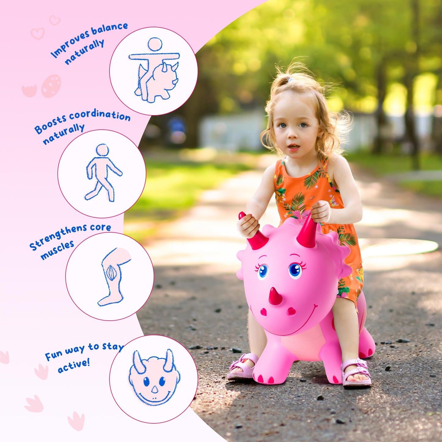 ZOOJOY Dinosaur Bouncy Animal Hopper, Inflatable Bouncy Horse Toys for Toddlers 1-3, Ride-on Bouncing Toys for ChristmasBirthday Gifts for Boys Girls, Pink Gril Toys WFree Pump