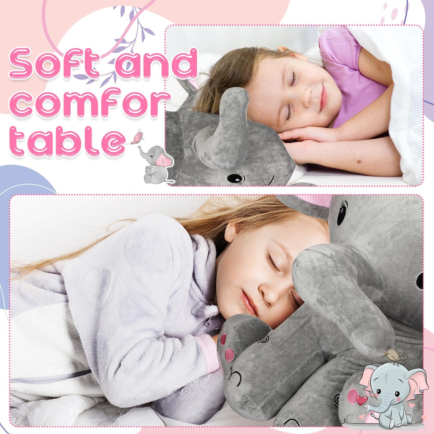 Jenaai Giant Plush Elephant Stuffed Animal Gifts for Kids Soft Large Pink Gray Elephant for Baby Shower Gender Reveal Party Decorations Birthday Baptism Gifts Friend Sister, 24 Inch
