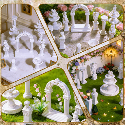 Warmtree 1:12 Scale Miniature Fairy Garden Furniture Accessories 11 Pcs White Resin Greek Statue Angel Sculpture Fountain for Mini Fairy Garden Micro Landscape DIY Craft Decoration