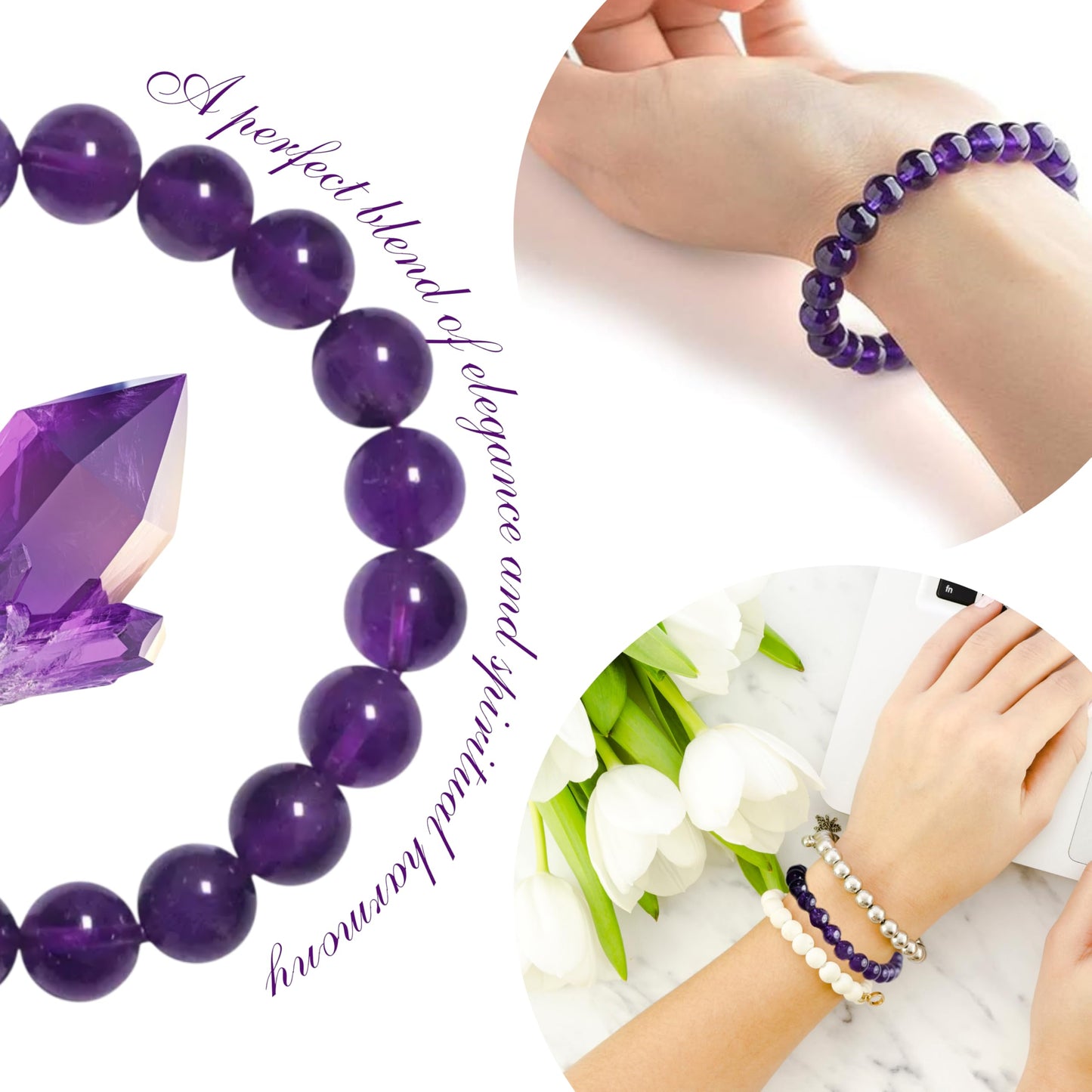 Natural Amethyst Healing Bracelet – Handmade Gemstone Jewelry for Stress Relief, Protection, Spiritual Balance & Chakra Alignment – Spiritual Gift for Women & Men, Birthday & Special Occasions