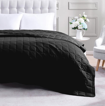 Casa Platino Blanket Full Size - Pre-Washed Quilted - Soft & Lightweight - All Season Blankets - Premium Microfiber Down Alternative Blankets - Black