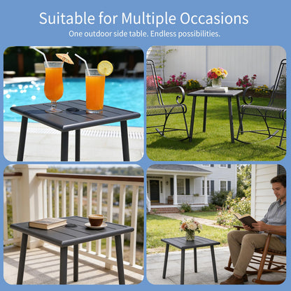 UFavo Home Small Metal Outdoor Side Table with Umbrella Hole Set of 2, Sqaure Patio Coffee Bistro Table End Table, Umbrella Table with Hole for Poolside Yard Porch Deck Balcony,19.7x19.7 inches, Gray