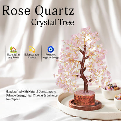 YATSKIA Rose Quartz Tree - Quartz Crystal Tree for Positive Energy - Birthday Gifts for Women - Feng Shui Decor - Gemstone Home Decor - Pink Desk Accessories