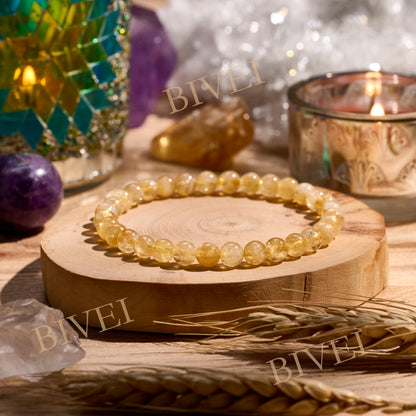 Bivei Citrine - Wealth & Success - 6mm Beaded Bracelets for Women Handmade Semi Precious Natural Stone Stretch Elastic Jewelry for Women Yoga Protection Gifts Small