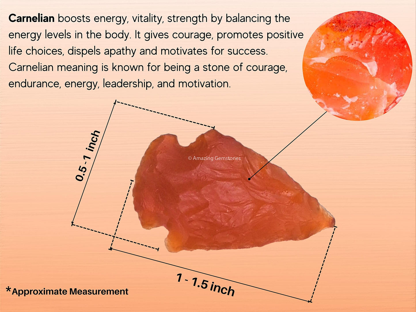 Amazing Gemstone 5 Pieces Carnelian Arrowhead, Crystal and Healing Stone Flint Rock Arrow Head - 1 to 1.5 Arrowheads for DIY Project Craft Point Jewelry Making