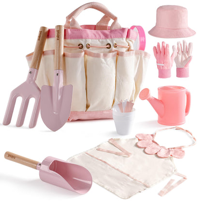 ROBUD Kid Gardening Set, Wooden Garden Tool for Kid, Garden Tool Kit with Tool Storage Bag, Apron, Gloves, Montessori Toys for Kids to be Closed to Nature, WRP51