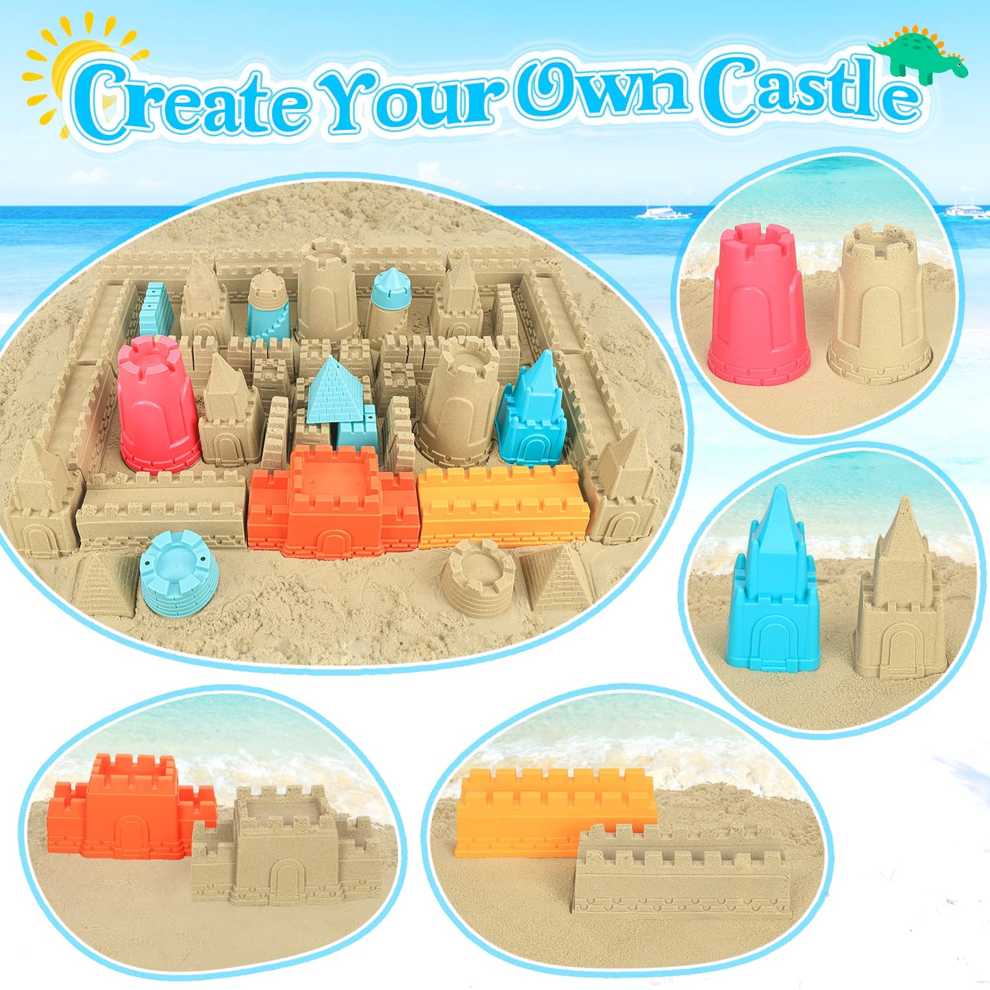 Collapsible Beach Toys for Kids Toddlers, Collapsible Sand Bucket and Shovels Set with Mesh Bag,Travel Sand Castle Building Kit, Sandbox Toys, Foldable Beach Essentials for Toddlers Kids Age 3-10 ﻿