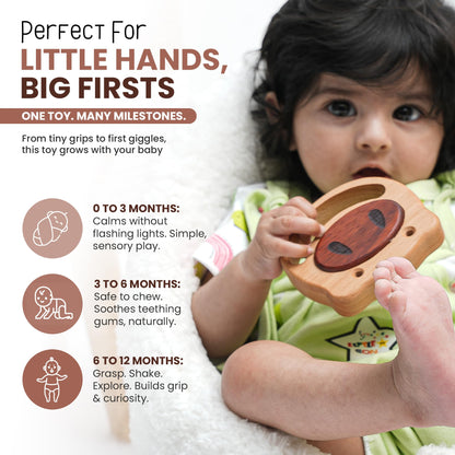 First Baby Rattle for Newborn (0–3 Months) – Natural Wooden Sensory Toy for Babies – Gentle Rattle Sound, Safe First Handheld Infant Toy Gift
