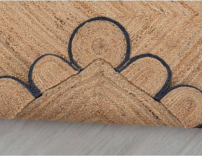 Scalloped Handwoven Jute Rug 2×4 Ft – Braided Natural Fiber Area Rug, Eco Friendly Boho Farmhouse Entryway Doormat Carpet for Living Room Bedroom Kitchen Hallway Decor