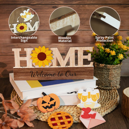 GAGILAND 48 Pcs Mother's Day Bee Day Tiered Tray Decor Summer Father's Day Interchangeable Seasonal Home Decor Wooden Signs 17 Themes Tiered Tray Decorations Set Year Round Holiday Decoration for Home