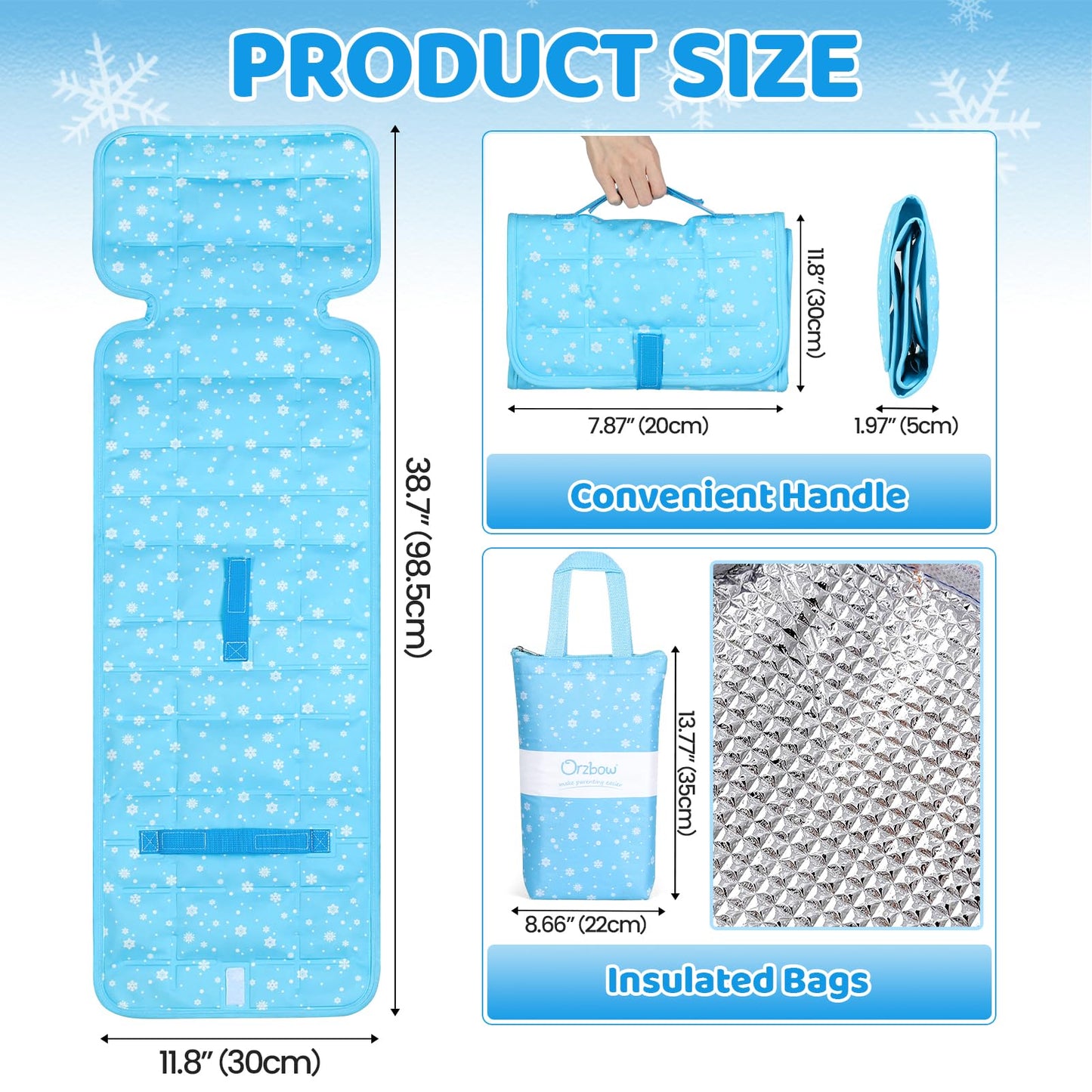 Orzbow Car Seat Cooling Pad with Insulated Bag, Carseat Cooler Pad for Babies Toddler Kids Infant, Portable Baby Cooling Pad for Hot Summer to Keep Comfortable, Blue
