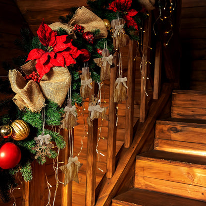 Lineshading 8 Pcs Rustic Christmas Tree Ornaments Wooden Farmhouse Christmas Ornaments Angle Snowflake Reindeer Tree Hanging Decor for Xmas Home Office Fireplace Winter (Brown,4.3 x 3.9 Inches)
