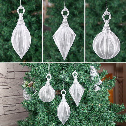 Christmas Ball Ornaments, 6pc Set Silver Rugby,Round Ball, Diamond Pendant Christmas Decorations Hanging for Xmas Tree Decorations Wedding Party