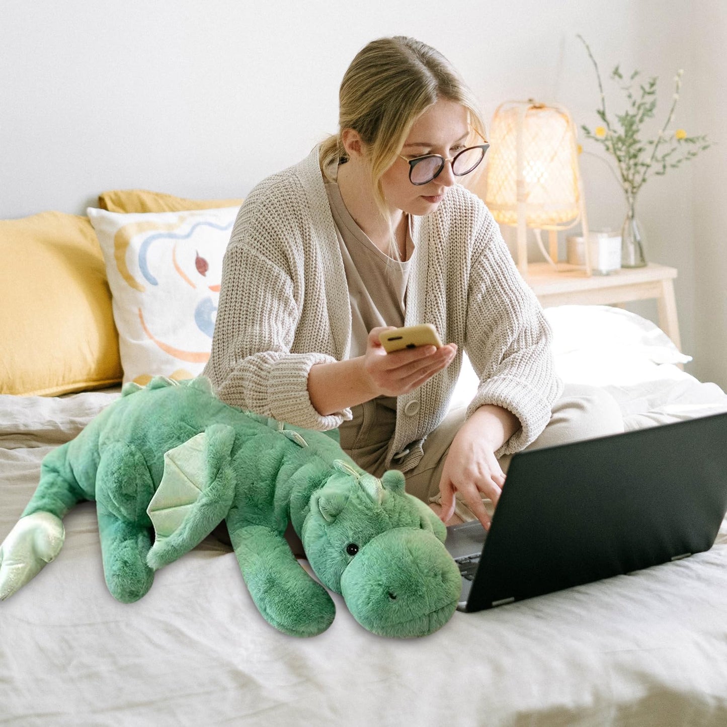 Dodhse Pterosaur Stuffed Animal with Wings - Cute Soft Dinosaurs Plush Toys Little Flying Dragon Plushies Pillow Doll Christmas Birthday Gifts for Kids Boys Girls (Green,59.05inch/150cm)