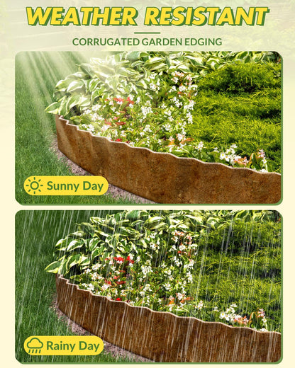 Velway Corrugated Metal Garden Edging - 6" H x 40Ft Sturdy Landscape Edging Border for Lawn, Flower Bed, Paver Edging and Garden Fence - Rusty