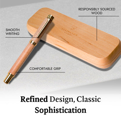Ellington Pens Luxury Wood Fountain Pen Set – Medium Nib - Includes 6 Ink Cartridges, Wooden Pen Gift Box, Ink Converter - Wood Pen For Writing, Calligraphy, Journaling, Drawing (Maple Harmony)