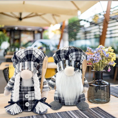 Lovinland Christmas Chef Gnomes Plush - Chef Tomte Swedish Scandinavian Figurine Elf Doll - Christmas Decoration for Home, Kitchen - Xmas Buffalo Plaid Decor - Gnomes Gifts for Women