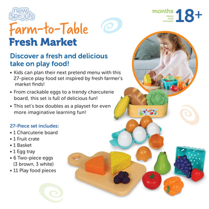 Learning Resources New Sprouts Farm-to-Table Fresh Market - Pretend Play Food for Kids, Grocery and Kitchen Play Toys, Toddler Fine Motor Skills, Montessori Activities, Gifts for Boys and Girls