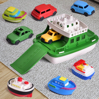 Toy Boat Bath Toys for Toddlers with 4 Mini Car Toys and 4 Bath Boat Squirters, Kids Ferry Boat for Bathtub Bathroom Pool Beach Toys