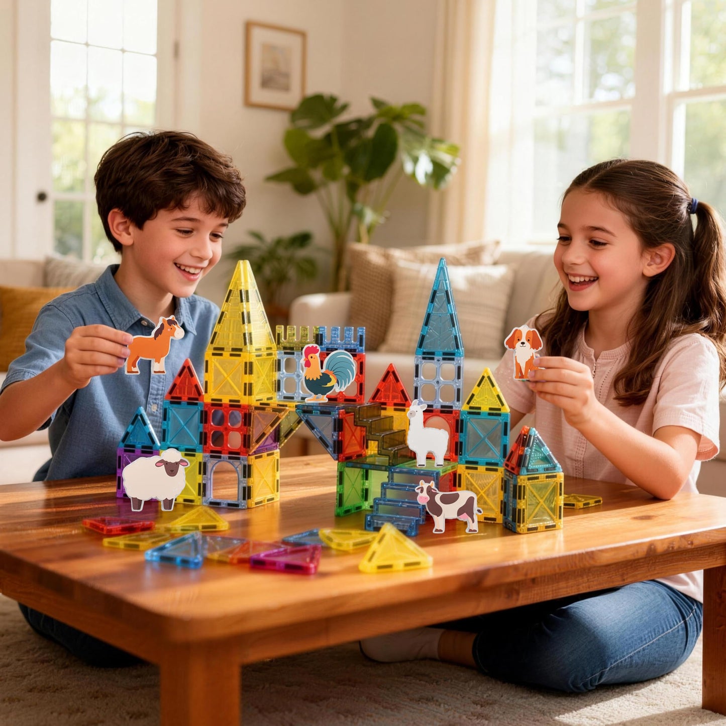 RiteHold Magnetic Tiles Farm Animals 52PCS, STEM Toys Magnet Building Blocks for Kids Ages 3 4 5 6 7 8, Toddler Construction Stacking Tiles Toys Gifts for Boys Girls 3+