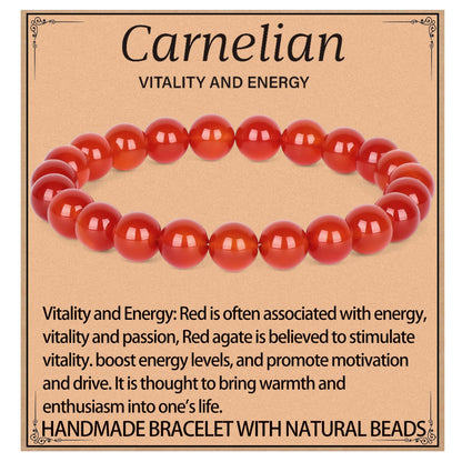 LPBeads Handmade Natural Gemstone Stretch Elastic 8m Carnelian Bracelet Healing Crystal Round Stone Beads Jewelry Gifts for Women Men
