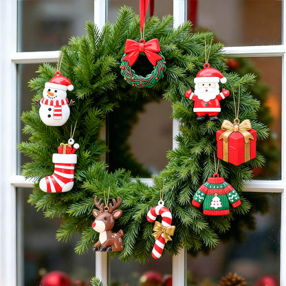 8PCS Christmas Ornaments, Santa Xmas Tree Hanging Ornaments, Snowman Christmas Tree Decorations, Farmhouse Reindeer for Christmas Tree Hanging Party Home DIY Decor