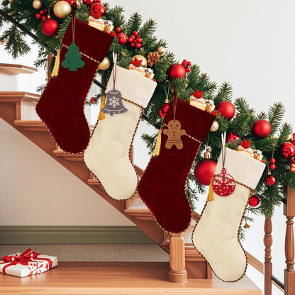 HiPeep 4 Pack Christmas Stockings, Red and White Luxury Velvet Christmas Stocking Set, Xmas Stocking for Fireplace, Tree Decorations