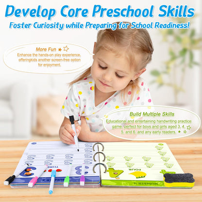 FIPKE Preschool Handwriting Practice Book, Toddlers Preschool Learning Activities with 60 Pages Reusable Magic Practice Copybook for Kids, Educational Montessori Toys for 3 4 5 6 Year Old