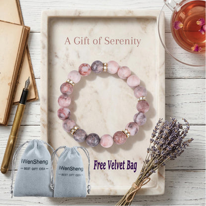 Healing Beaded Bracelet for Women - Rose Quartz & Chakra Crystal Anxiety Stress Relief Bead Bracelets, Calming Stretchy Yoga Meditation Daily Wear Healing Stones Bracelet, Stress Relief Gift for Her