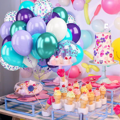 Purple White Green Metallic and Confetti Balloons for Graduation Wedding Birthday Baby Shower Party Decorations