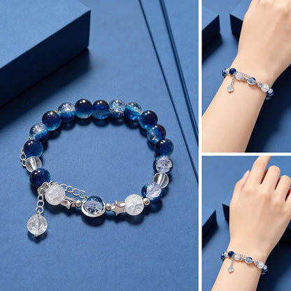 VIEKYBUTTY Blue Moon Starry Sky Beaded Bracelet - Silver Space Crystal Whimsical Gemstone Bracelet for Women