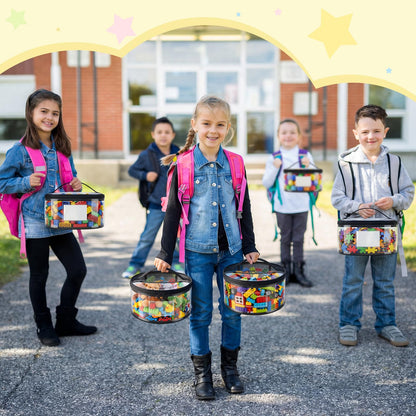 Sunnymove 6 Pcs Round Clear Toy Storage Bag with Handle PVC Cylinder Storage Bags with Label Pocket Waterproof Toys Organizer Bags for Building Blocks Puzzles & Game Pieces Portable Toy Tote