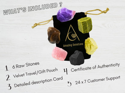 Amazing Gemstone Crystals for Sleep Manifestation, Set of 6 Amethyst, Smoky Quartz, Shungite, Vesuvianite, Serpentine and Rose Quartz Healing Crystals and Stones