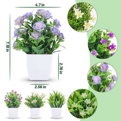 Der Rose 4 Pack Small Fake Plants Mini Artificial Faux Plants Indoor with Flowers Spring Decorations for Home Room Farmhouse Desk House Bathroom Decor