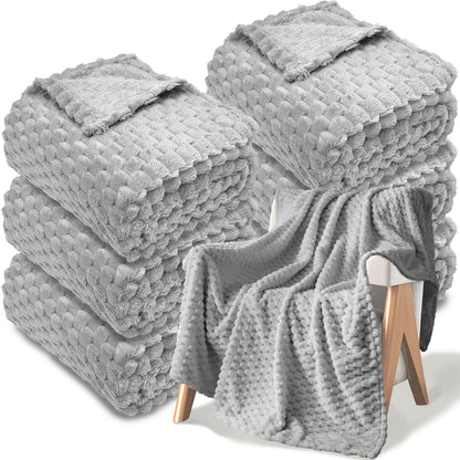 6 Pcs Flannel Throw Blanket Bulk 50 x 60 Inch, Turtle Velvet Jacquard Decorative Blankets Soft Lightweight Bed Throw for Sofa Pet Bed Party Outdoor Wedding Ideas Donation Homeless Gifts, Gray