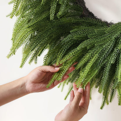 26" Large Christmas Norfolk Pine Wreath - Artificial Christmas Wreaths Faux Pine Needles Fake Green Wreath for Front Door, Wall, Windows, Home,Outdoor,Xmas Decor