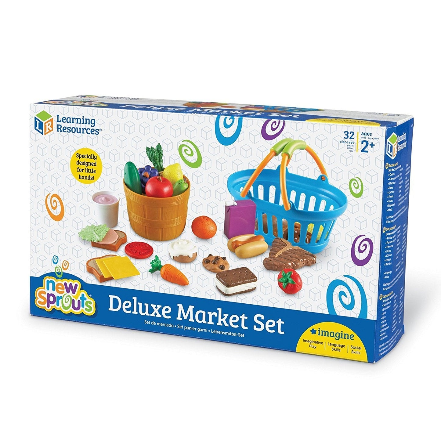 Learning Resources New Sprouts Deluxe Market Set - Pretend Play Kitchen, Fruit Basket, Toddler Outdoor Play Food Toys, Kids Playset, Shopping Basket, Fine Motor Skills, Montessori Sensory Cooking
