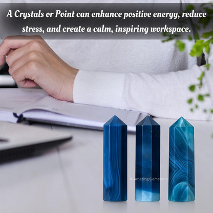 Amazing Gemstone Blue Onyx Crystal Points Bulk Healing Crystals & Stones - Pack of 3 Single Terminated Healing Wand Point Bulk Crystals for Crafts, Crystal Grid, DIY Work - Premium Crystals