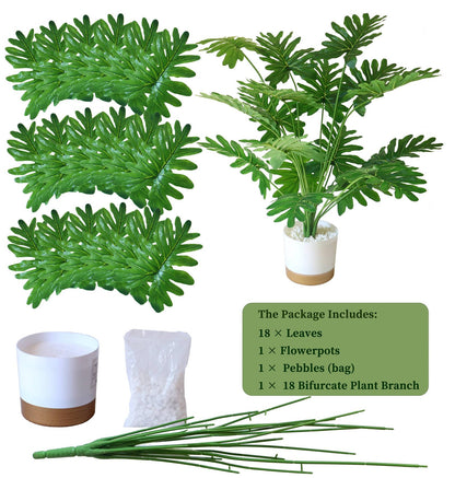 YXYQR Realistic 24" Potted Artificial Philodendron Selloum Plants – Fake Tall Tropical Plants with Pot for Indoor Outdoor Home Living Room Office Desk Shelf Decor